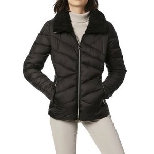 BERNARDO Fleece Trim Quilted Puffer Coat